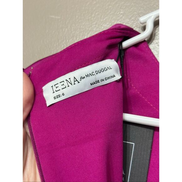 NWT Ieena For MAC DUGGAL High Neck Lined Magenta 3/4 Sleeve Midi Dress Women's 6 - Picture 4 of 14